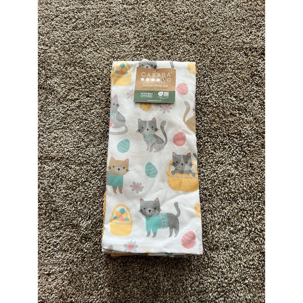 Casaba Easter Kitty’s Kitchen Towel Set Pack Of 3 NEW
